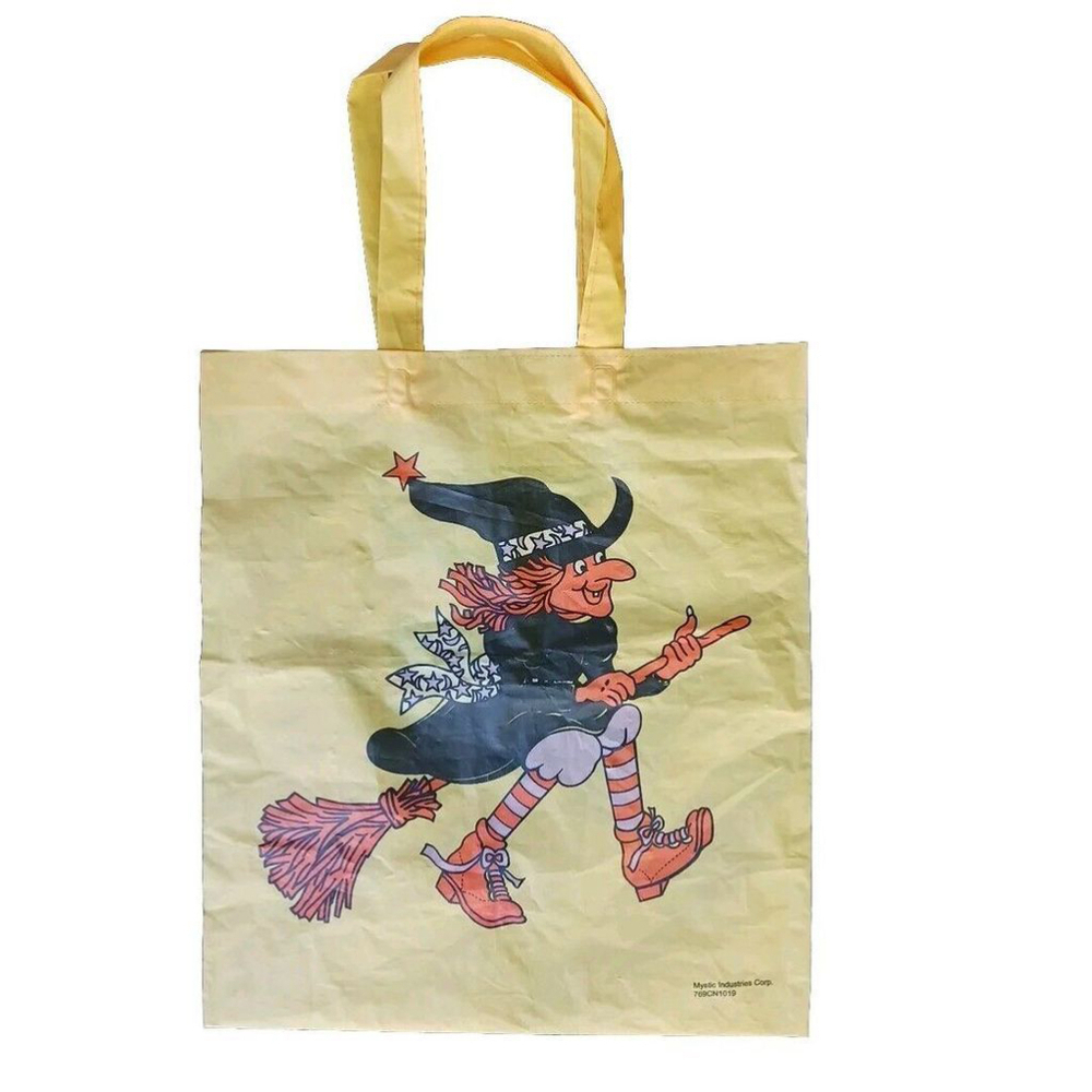 Vintage Mystic Industries Yellow Vinyl Halloween Witch Tote Bag